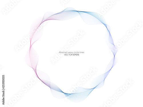 Vector abstract colourful circle frame with wave lines pattern flowing isolated on white background in concept of music, technology, ai