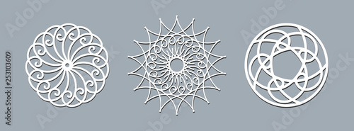 Mandala layout template laser cutting Ethnic round pattern ornament Template layout mandala lace doily napkin laser cutting frame Set Design element for elegant invitation banner Oriental theme Vector