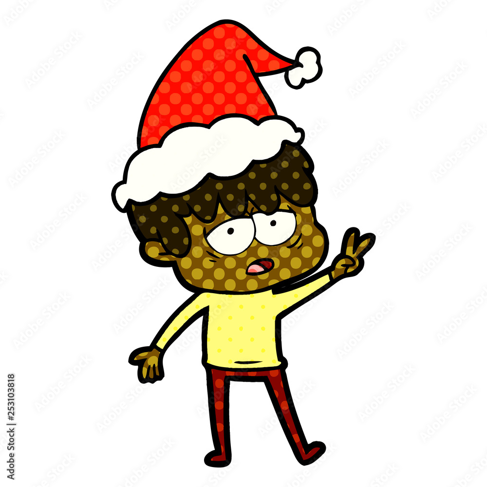 comic book style illustration of a exhausted boy wearing santa hat comic book style illustration of a exhausted boy wearing santa hat