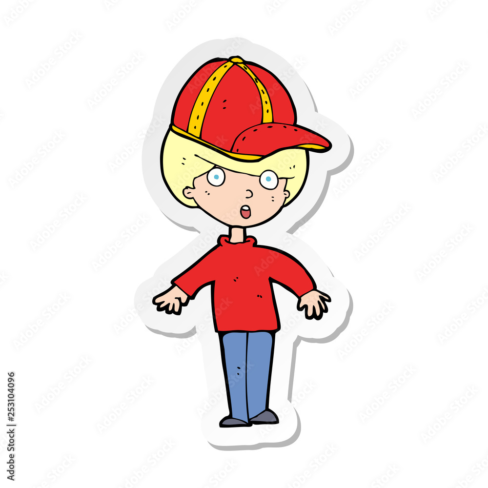 sticker of a cartoon boy wearing cap sticker of a cartoon boy wearing cap