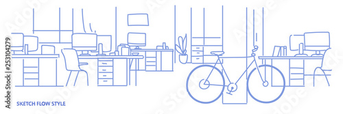 creative office workplace co-working center university campus modern workspace empty no people sketch flow style horizontal