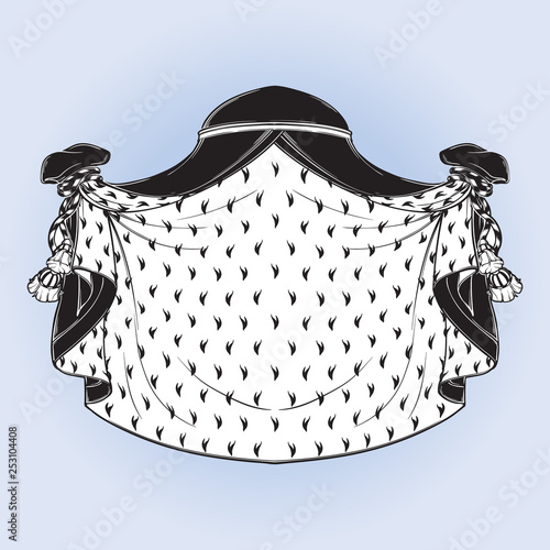 Royal mantle for the Coat of Arms. Element for designing coat of arms, logo, emblem and tattoo. Black and white Vector illustration isolated on white background. EPS10 vector illustration