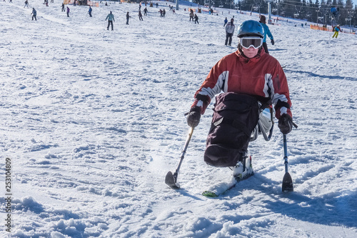 Winter Sport  for persons with disability,  downhill at Mono Ski photo