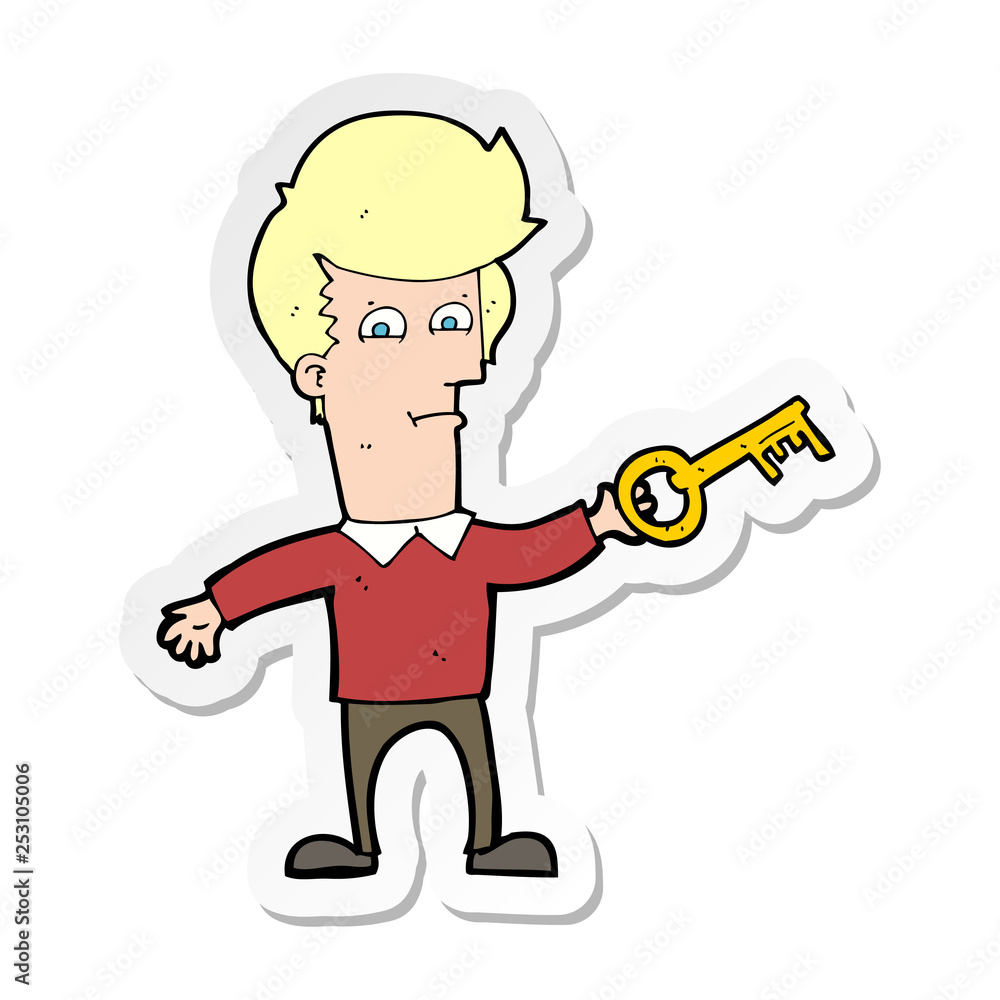 sticker of a cartoon man with key
