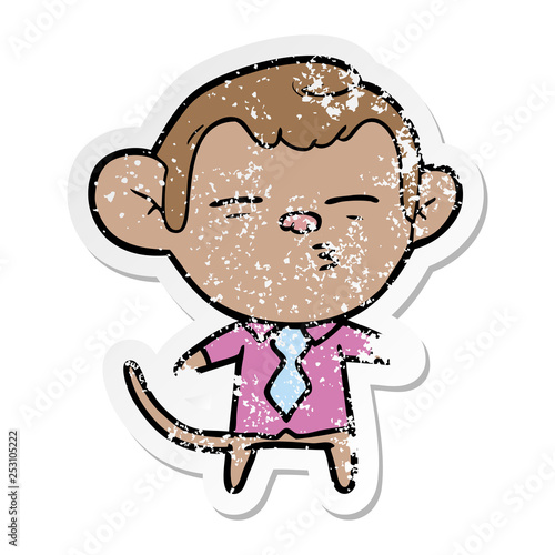 distressed sticker of a cartoon suspicious monkey