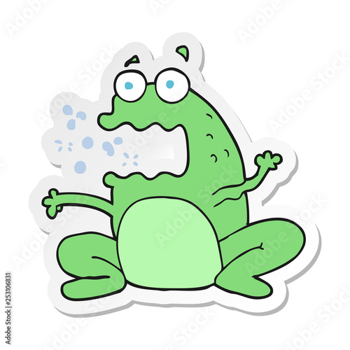 sticker of a cartoon burping frog