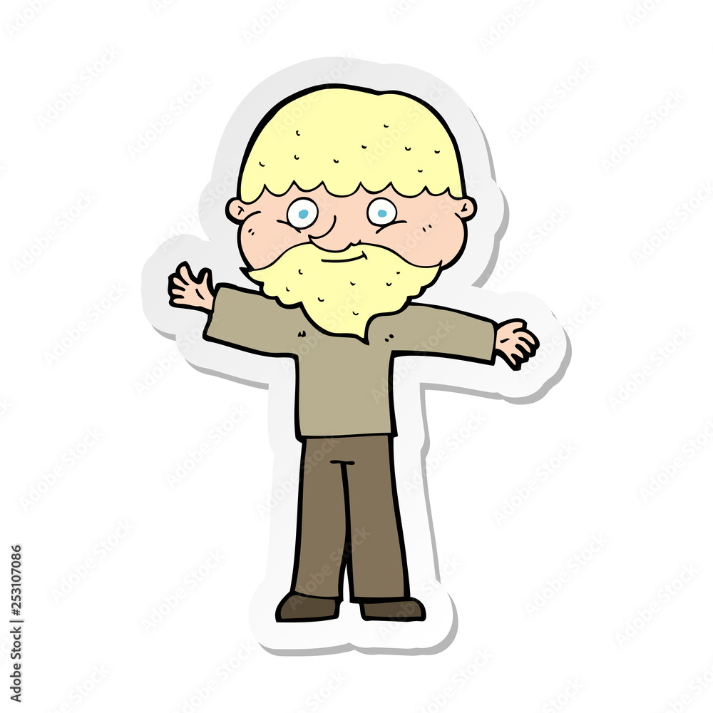 sticker of a cartoon happy man with beard sticker of a cartoon happy man with beard