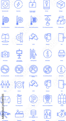 Set of IT facilities oriented icons for general use. Great for corporate presentations, videos and animations. Designed for IT, data storage, data center, marketing and software companies.