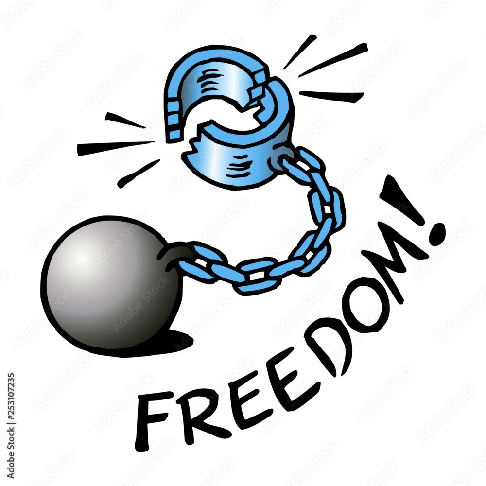 Iron ball and chain with broken shackles, symbol of freedom Stock Vector