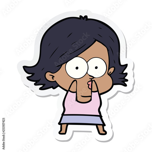 sticker of a cartoon girl pouting