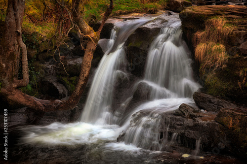Fototapeta Naklejka Na Ścianę i Meble -  Cascading water at Blaen y Glyn  One of a series of closely connected waterfalls at Blaen y Glyn, near Merthyr Tydfil in the South Wales valleys, UK