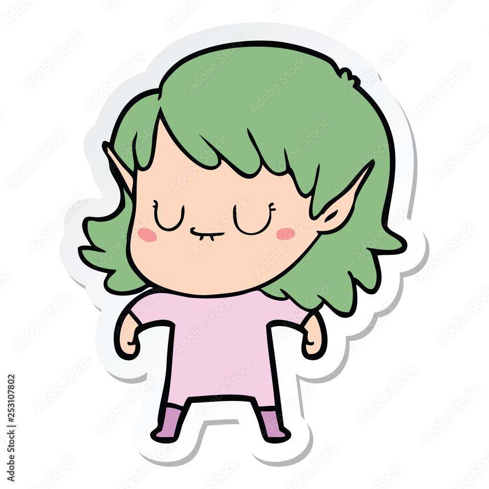 sticker of a happy cartoon elf girl sticker of a happy cartoon elf girl