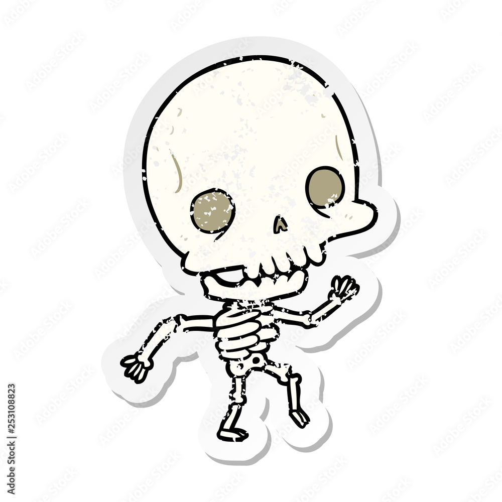 distressed sticker of a cartoon skeleton