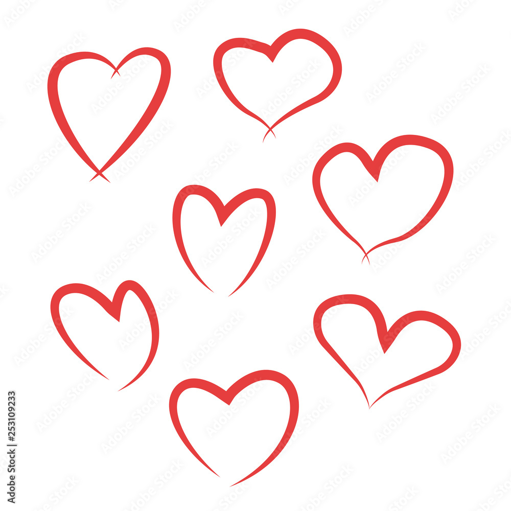 A set of painted hearts isolated on a white background A set of painted hearts isolated on a white background