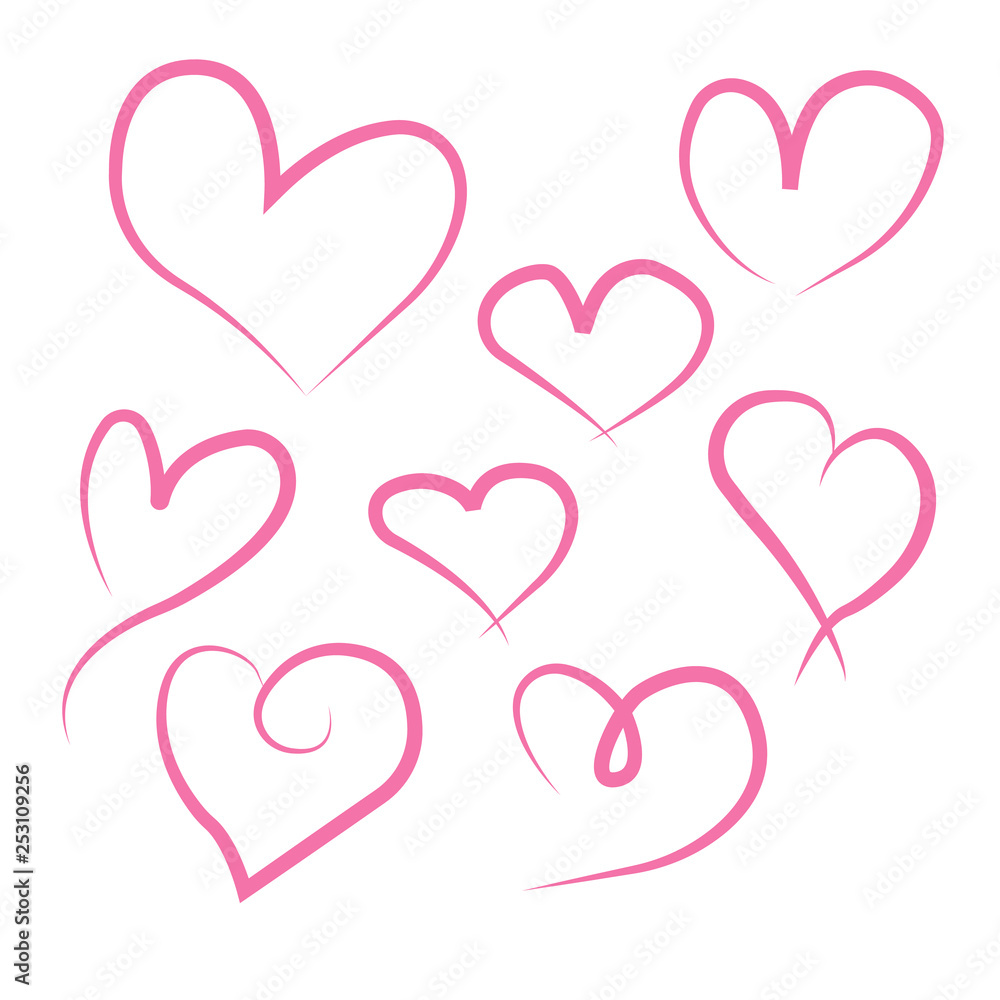 A set of painted hearts isolated on a white background