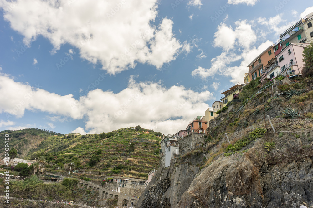 Italy, Cinque Terre, Monterosso, a train on a rocky hill
