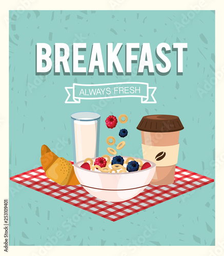 breakfast and cereal with strawberries and blackberries fruits photo