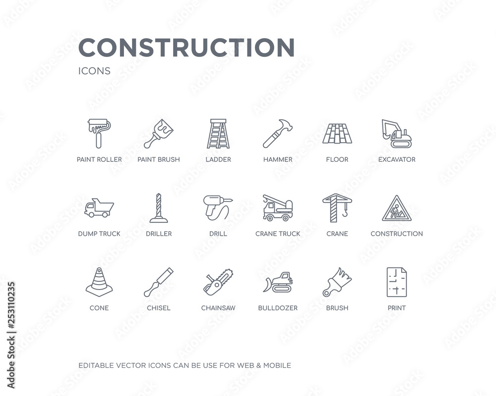 Fotografie simple set of construction vector line icons