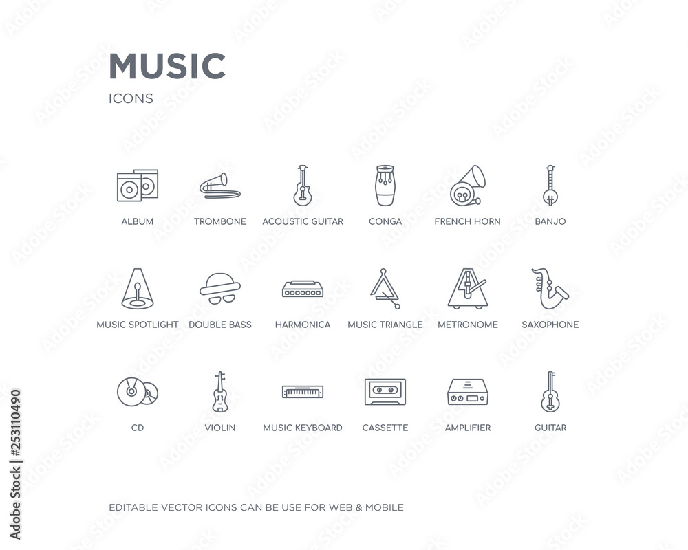 simple set of music vector line icons. contains such icons as guitar, amplifier, cassette, music keyboard, violin, cd, saxophone, metronome, music triangle and more. editable pixel perfect. simple set of music vector line icons. contains such icons as guitar, amplifier, cassette, music keyboard, violin, cd, saxophone, metronome, music triangle and more. editable pixel perfect.
