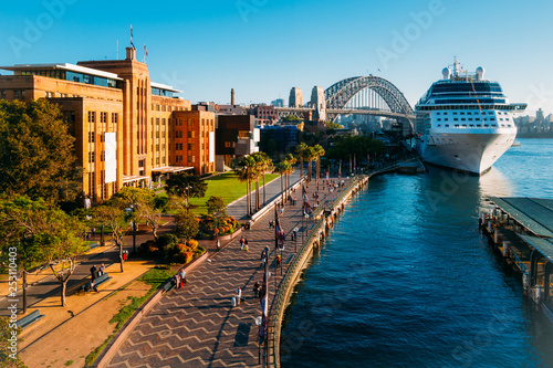 A Cruise Ship docks in the Rocks in Circular Quay, Sydney, Australia 