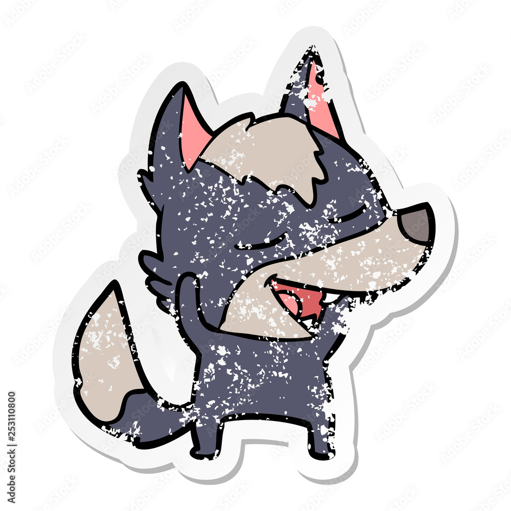 Obraz premium distressed sticker of a cartoon wolf laughing