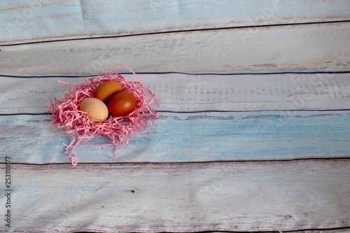 pretty  pink nest  with natural hens eggs