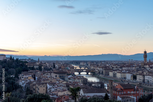 florence,tuscany/Italy 20 february 2019 :panoramic view of florence from michelangelo square at golden hour © Giorgio Tzitzi