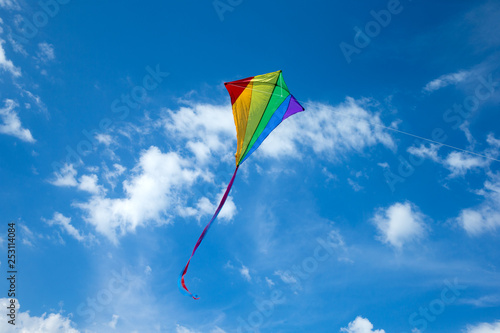 Kite flying in the sky among the clouds