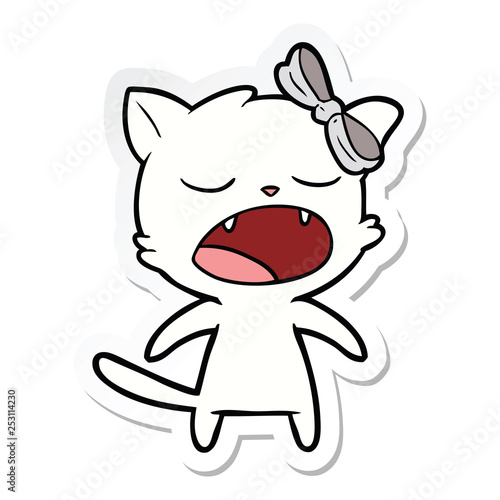sticker of a cartoon meowing cat