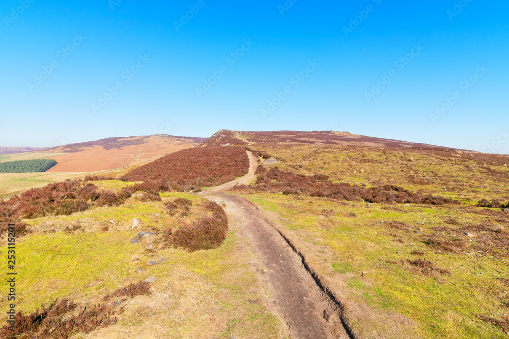 Up the narrow footpath to the top of Derwent Moor in Derbyshire Up the narrow footpath to the top of Derwent Moor in Derbyshire
