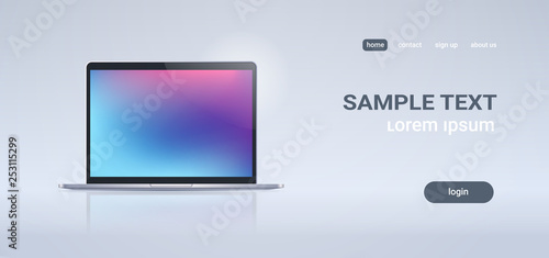 realistic laptop computer notebook with colorful screen on gray background digital technology concept horizontal copy space