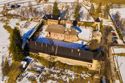 Aerial view of Moldovita  Monastery in Bukovina. © savcoco