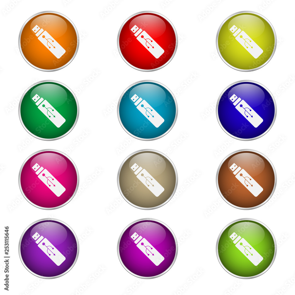set of round color usb icons set of round color usb icons