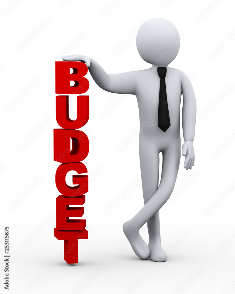 3d businessman with word budget 3d businessman with word budget