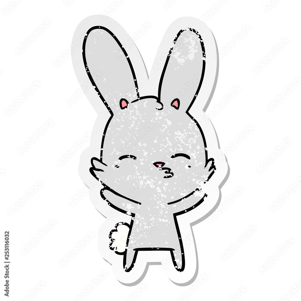 distressed sticker of a curious bunny cartoon distressed sticker of a curious bunny cartoon