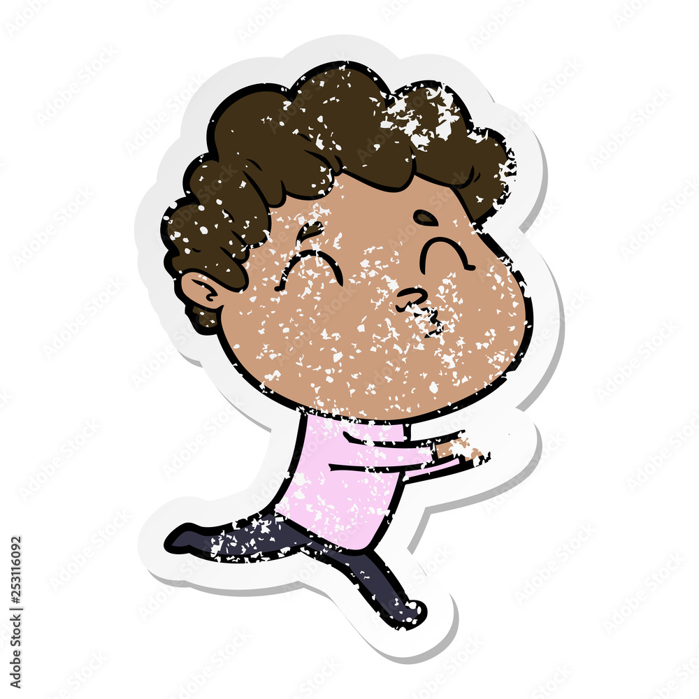 distressed sticker of a cartoon man pouting distressed sticker of a cartoon man pouting