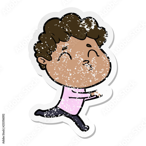 distressed sticker of a cartoon man pouting