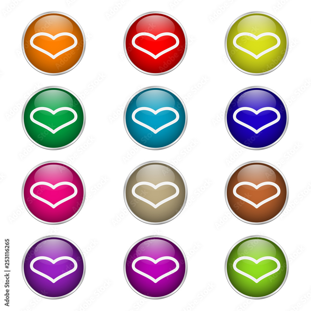set of round color icons love heart set of round color icons love heart