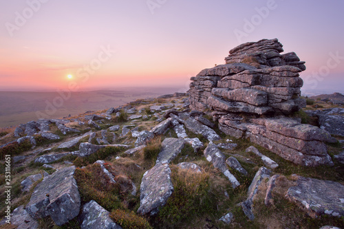Sunset Belstone tor Dartmoor Devon Uk © annacurnow