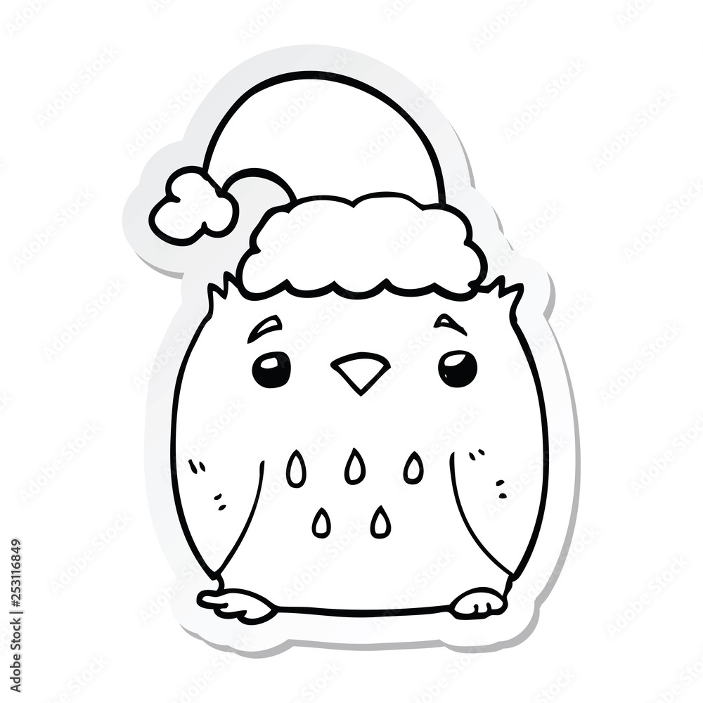 sticker of a cute cartoon owl wearing christmas hat sticker of a cute cartoon owl wearing christmas hat