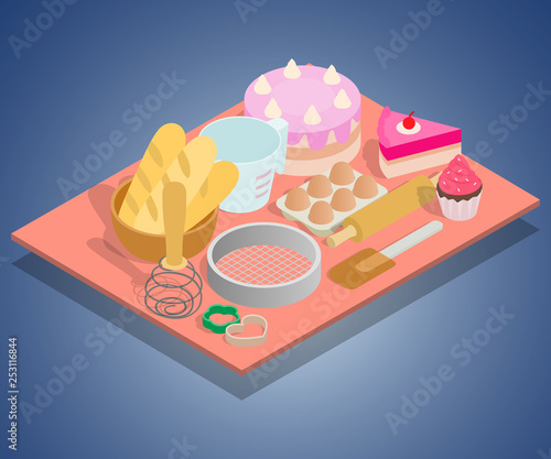 Tea day concept banner. Isometric banner of tea day vector concept for web, giftcard and postcard