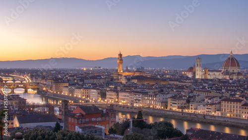 Fototapeta Naklejka Na Ścianę i Meble -  florence,tuscany/Italy 20 february 2019 :panoramic view of florence from michelangelo square at golden hour