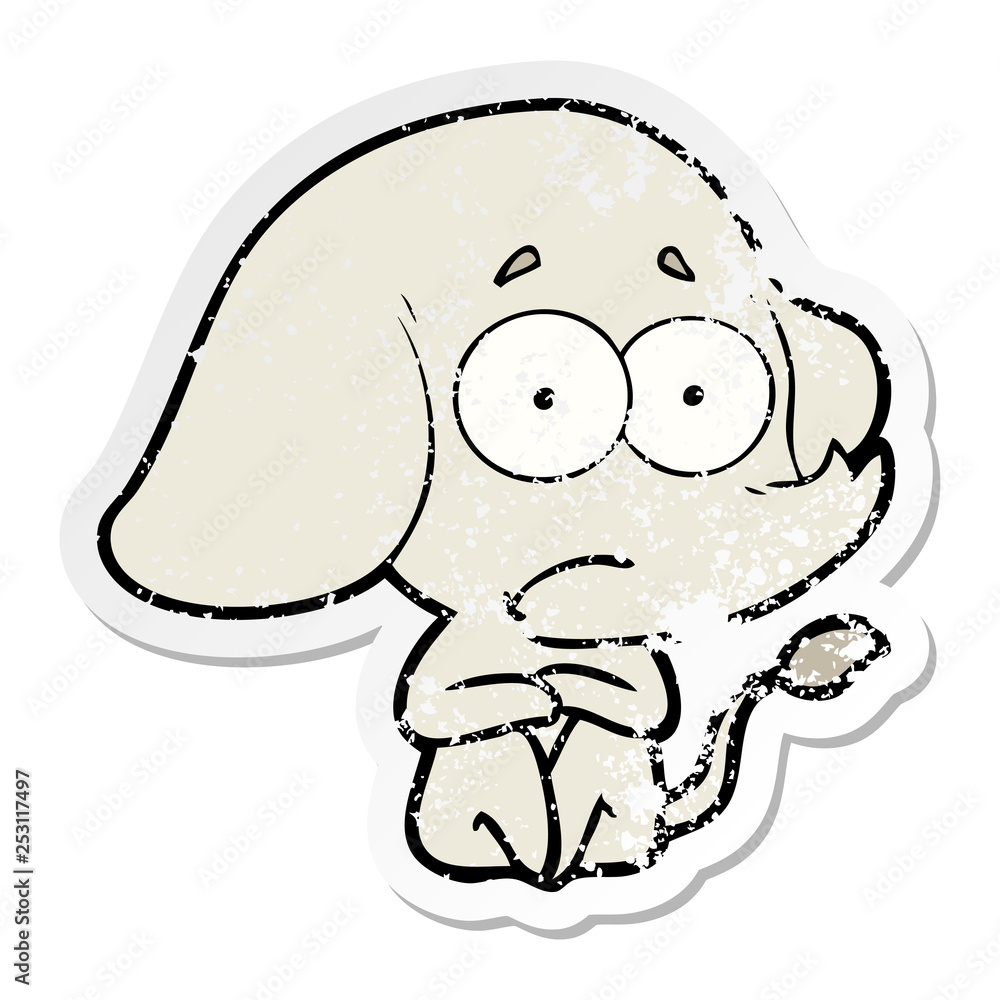 Fototapeta premium distressed sticker of a cartoon unsure elephant