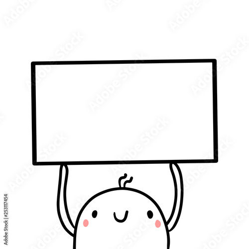 Cute marshmallow holding frame hand drawn illustration