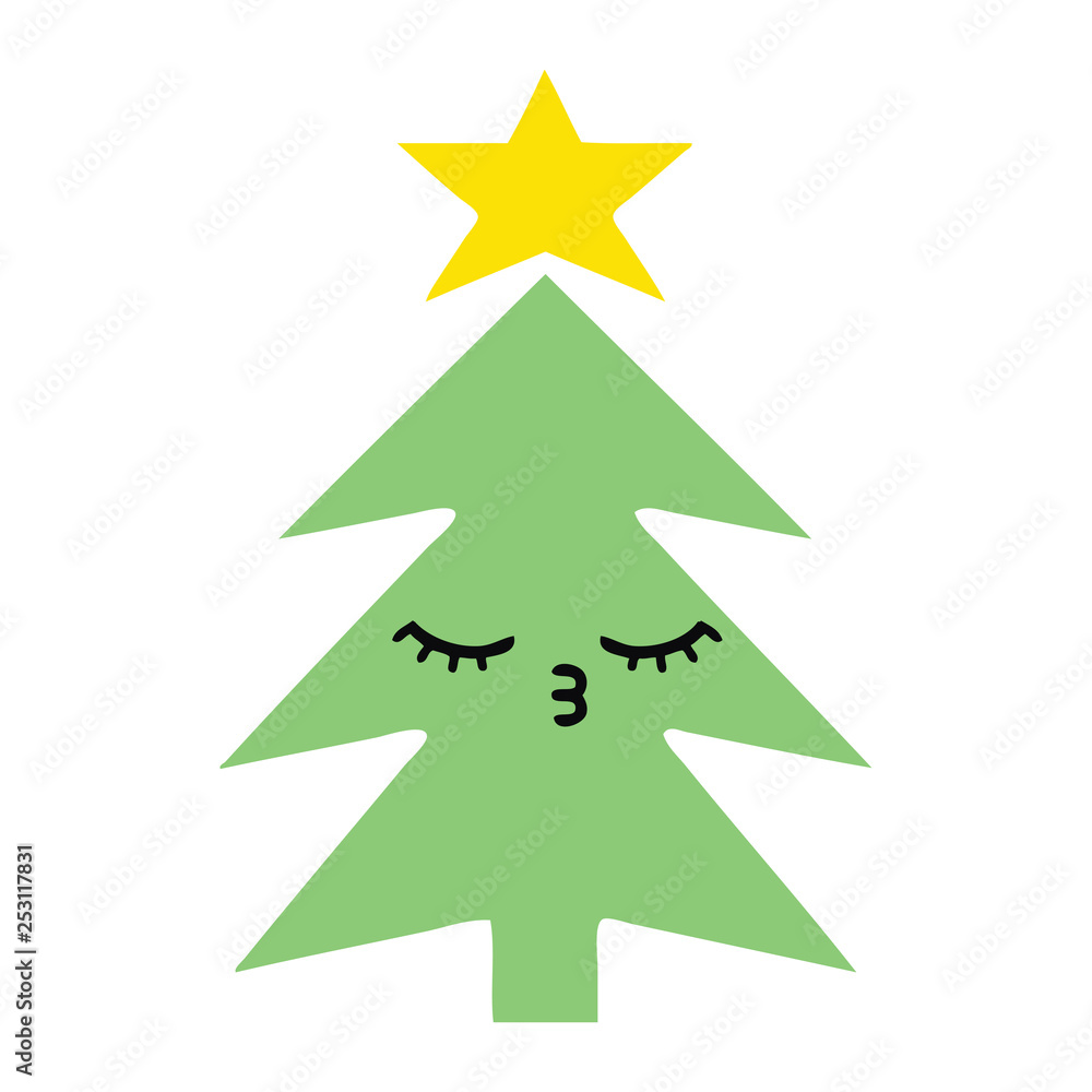 flat color retro cartoon christmas tree