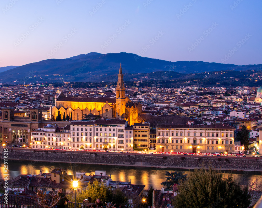 florence,tuscany/Italy 20 february 2019 :panoramic view of florence from michelangelo square at golden hour