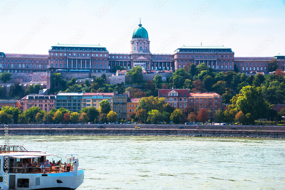 Budapest. Hungary. Summer city landscape. A view of the old buildings and the Danube River. 