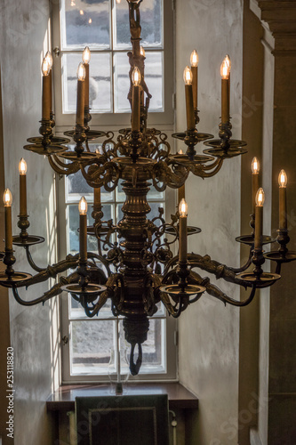 Stockholm, Sweden A chandelier inside  the House of Nobility or Riddarhuset. photo