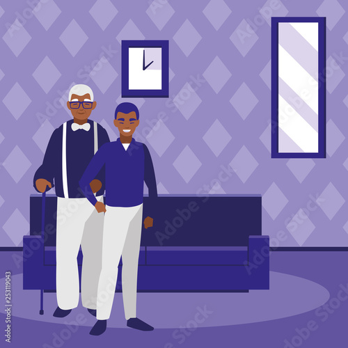 black grandfather with son characters