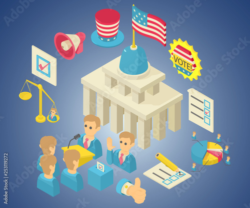 Vote concept banner. Isometric banner of vote vector concept for web, giftcard and postcard
